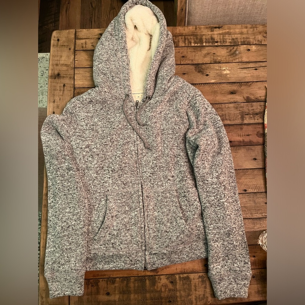 Grey Zip up Fleece Lines Hoodie